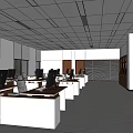 Modern Public Office Space Interior With Desks Computers Windows Bookcases And Ceiling Lighting 3d model