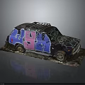 Vintage Car With Colorful Graffiti Artwork On Purple Blue Pink Body And Roof Rack