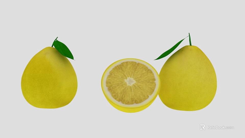 Ripe Yellow Lemons With Green Leaves And Sliced Juicy Segments 3d model 