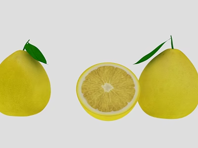 Ripe Yellow Lemons With Green Leaves And Sliced Juicy Segments 3d model