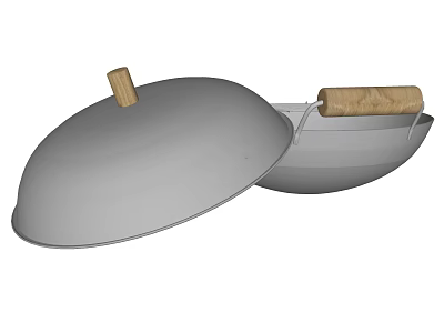 Durable Wok with Wooden Handle and Fitted Lid for Kitchen Cooking Utensils 3d model
