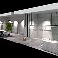 Elegant Clothing Store Front With Glass Doors Lighting Display Area And Green Plants