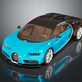 Sleek Blue Bugatti Sports Car With Black Roof Brown Interior Silver Wheels