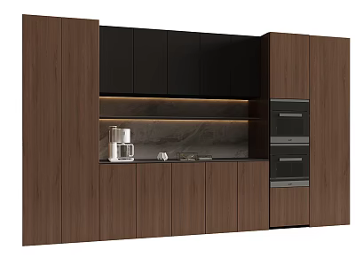 Modern Wooden Wine Cabinet With Black Doors And Marble Countertop Design 3d model