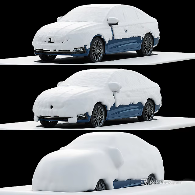 Snow Covered Blue Car With Thick Snow On Exterior Showing Winter Appearance 3d model 