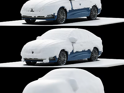 Snow Covered Blue Car With Thick Snow On Exterior Showing Winter Appearance 3d model