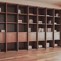 Dark Wooden Bookcase With Multiple Compartments Books And Empty Shelves In Modern Room