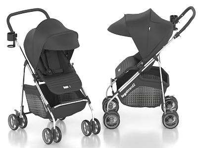 Lightweight Modern Black Baby Strollers With Canopy Storage Basket And Wheels 3d model