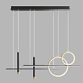 Modern Geometric Chandelier With Black Metal Lines And Gold Circular Rings Design
