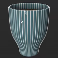 Elegant Teal Ceramic Vase With White Vertical Stripes And Fresh Flowers
