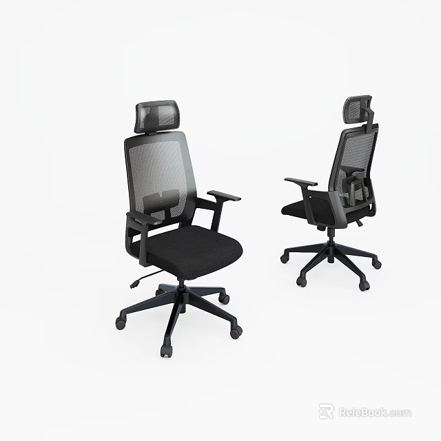 Black Mesh Back Office Chair With Adjustable Headrest Armrests And Wheels 3d model