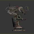 Rusted Worn Industrial Mechanical Device With Metal Structure Multiple Components And Circular Base