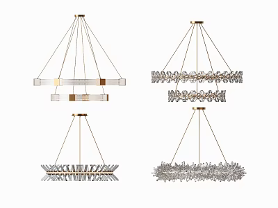 Modern Crystal Chandeliers with Golden Metal Frames and Decorative Crystal Designs 3d model