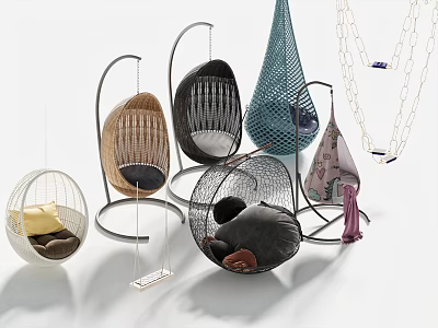 Various Styles Modern Hanging Chairs with Woven Design and Colors for Indoor Decor 3d model