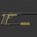 Yellow And Black Pistol With Silencer Magazine And Bullets