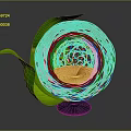 Woven Spherical Decorative Furniture With Green Leaves Yellow Interior And Dark Base
