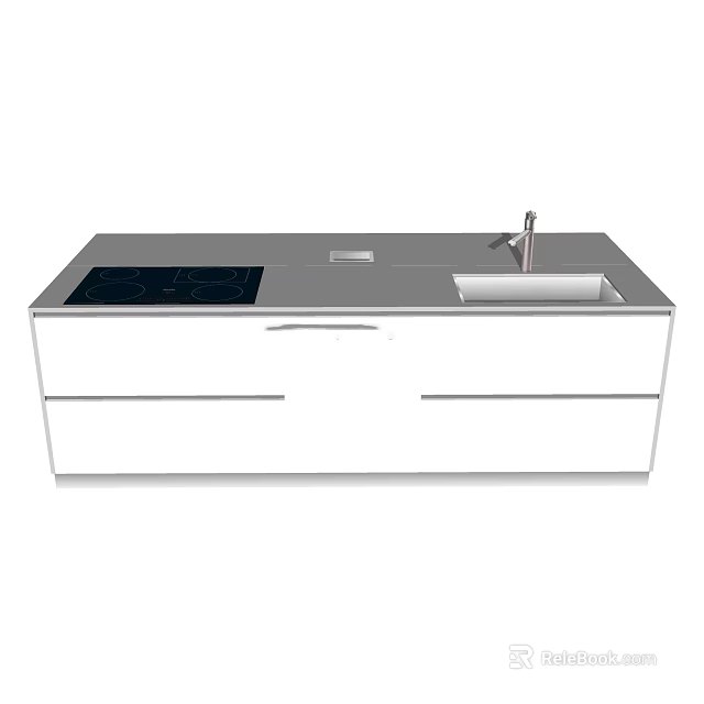 Modern Kitchen Countertop With White Cabinetry Black Stove Top Sink And Faucet 3d model 