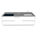 Modern Kitchen Countertop With White Cabinetry Black Stove Top Sink And Faucet