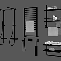 Modern Bathroom Accessories With Shower Head Towel Rack And Wall Mounted Shelves