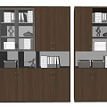 Wooden Office File Cabinet With Closed Doors Open Shelves Folders Books And Decorative Items