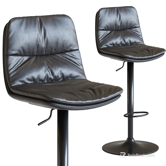 Black Leather Bar Stools With Backrest And Swivel Base For Modern Kitchen 3d model