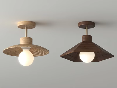 Modern Wooden Ceiling Lights With Fan Shaped And Triangular Shades And White Bulbs 3d model