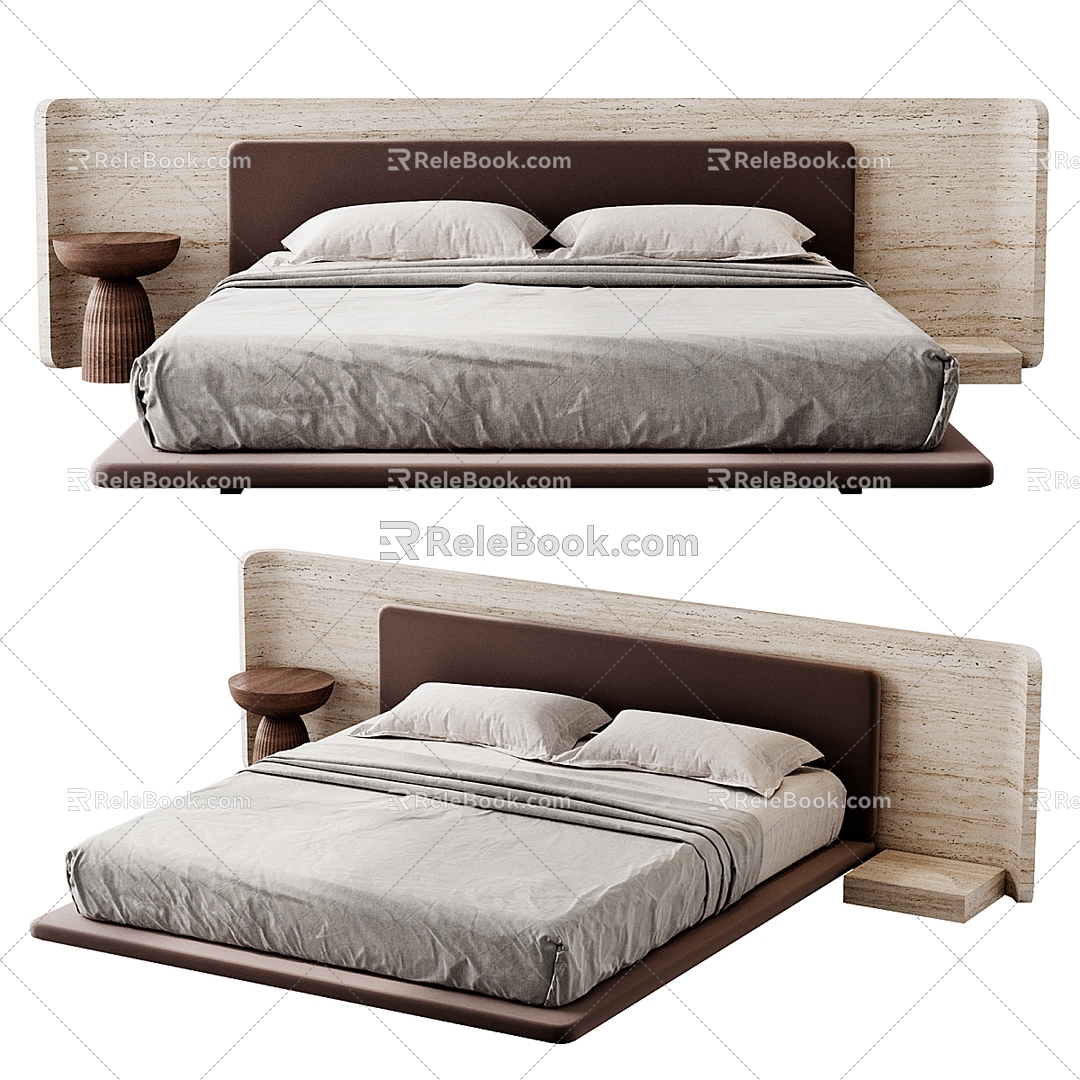 Silent Stone Fabric Double Bed 3d model