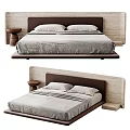 Modern Double Bed Interior Design With Upholstered Brown Headboard Gray Mattress And Side Table