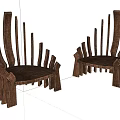 Wooden Leisure Chairs With Unique Slat Design Curved Seat And Artistic Backrest Structure