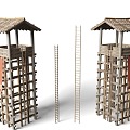 Chinese style watchtower, defense tower, ancient architecture, Chinese style wood staircase 3d model