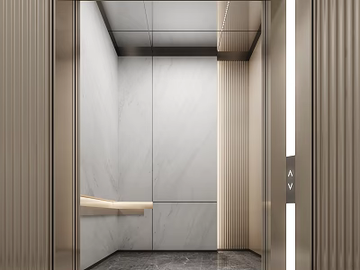 Modern Elevator Interior Design With Marble Walls Metal Accents And Control Panel 3d model