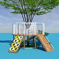 Modern play equipment children's tree house rotating slide landscape platform 3d model