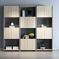 Modern Light Wooden Bookcase Design With Open Shelves Cabinets Books And Green Plants
