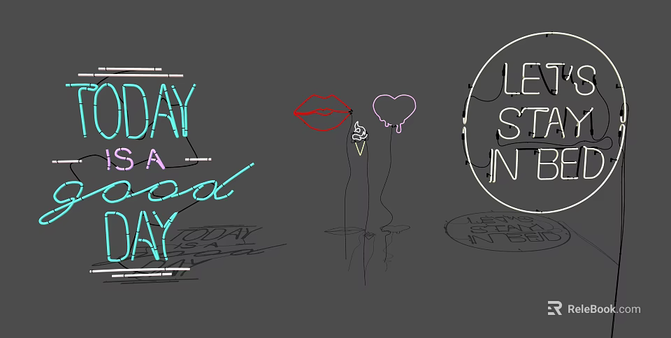 Neon Decorative Lights With Heart Lip Design And Inspirational Text Wall Art 3d model 
