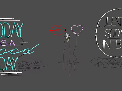 Neon Decorative Lights With Heart Lip Design And Inspirational Text Wall Art 3d model