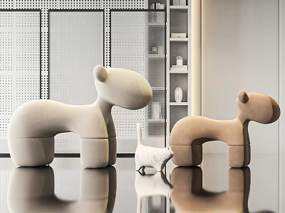 Animal Shaped Children's Chairs In Beige And Light Brown For Modern Interior With White Decor 3d model