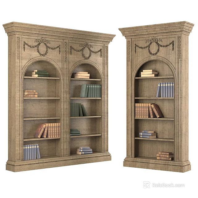 Traditional Wooden TV Stand With Decorative Carvings And Multiple Shelves Holding Books 3d model 