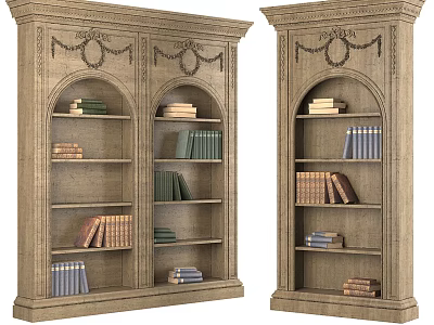 Traditional Wooden TV Stand With Decorative Carvings And Multiple Shelves Holding Books 3d model