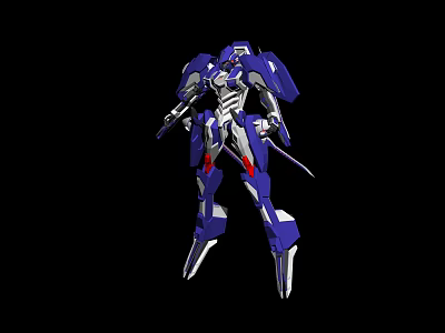 Advanced Smart Robot With Blue White Mechanical Armor Holding Weapon In Standing Pose 3d model