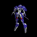 Advanced Smart Robot With Blue White Mechanical Armor Holding Weapon In Standing Pose 3d model