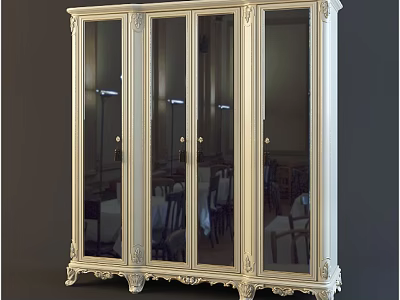 Elegant Classic White Wardrobe With Mirror Doors And Ornate Carved Details 3d model