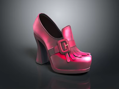 Shiny Red High Heels With Buckle Strap And Fringe Design For Women 3d model