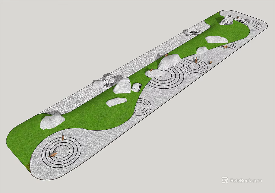 Tranquil Yard Garden Design With Green Lawn Stones And Circular Patterns 3d model 