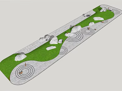 Tranquil Yard Garden Design With Green Lawn Stones And Circular Patterns 3d model
