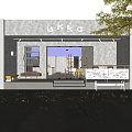 Modern White Café Exterior With Glass Doors Outdoor Bench And Fallen Leaves