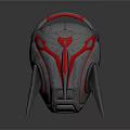 Sci Fi Character Mechanical Helmet Featuring Red Gray Design And Legged Support