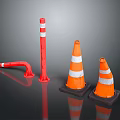 Orange Traffic Cones With White Stripes Curved Red Barrier And Red Bollards On Black Bases