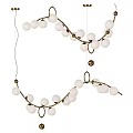 Modern Brass Chandelier with White Globe Lights and Branching Design for Living Room