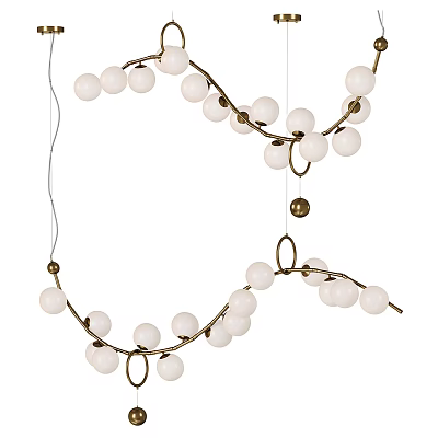 Modern Brass Chandelier with White Globe Lights and Branching Design for Living Room 3d model