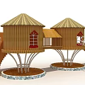 Outdoor Wooden Treehouse Playground Equipment With Staircase And Slide For Kids